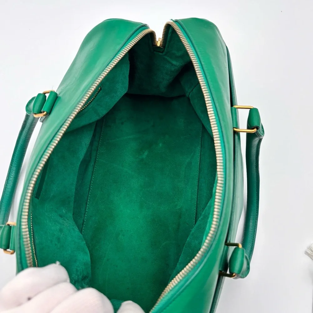 Saint Laurent Green Leather Duffle Top Handle Bag Gold Hardware - Picture 7 of 9